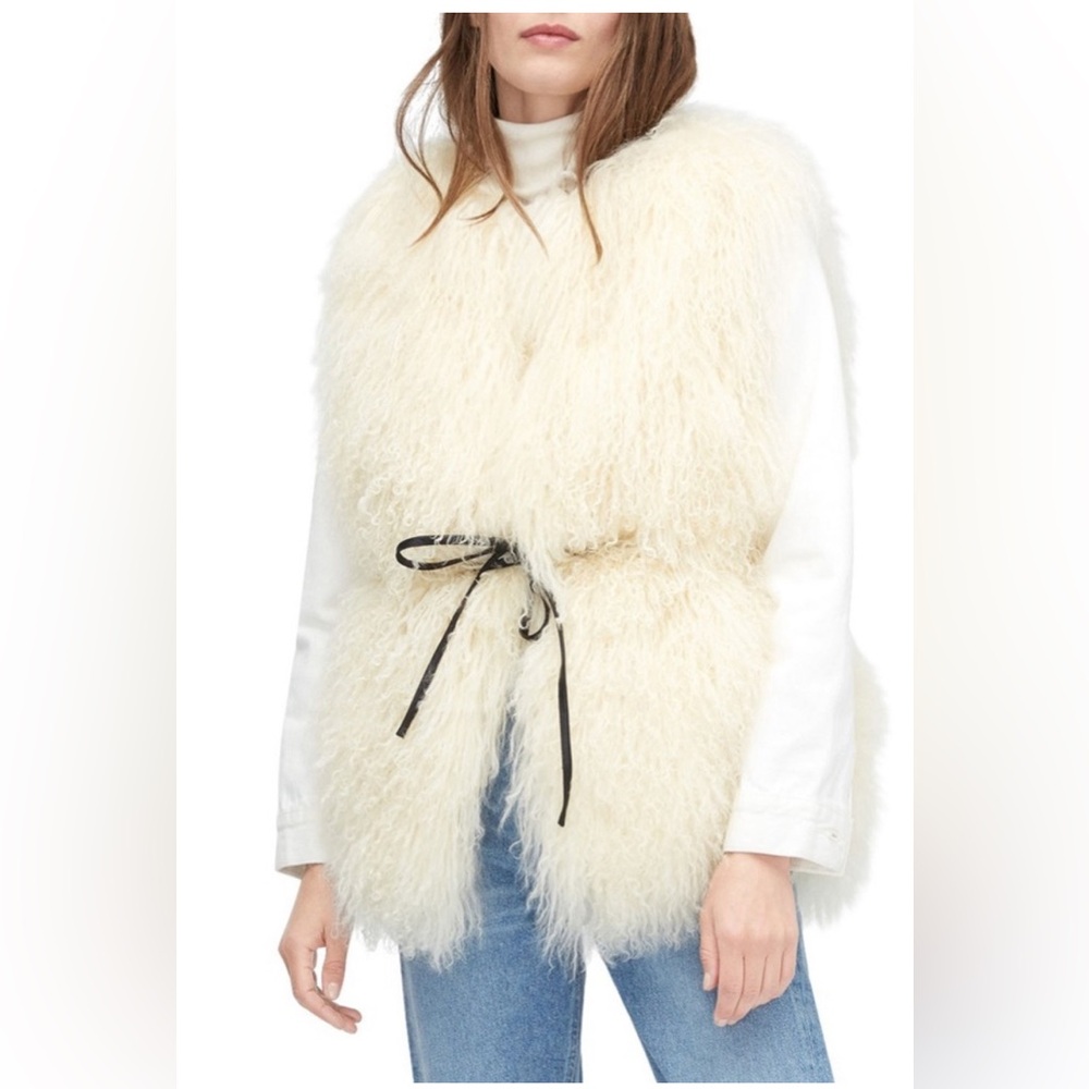 UGG CREAM ABBEY MONGOLIAN SHEARLING FLUFFY SHEEPSKIN VEST, WOMEN'S LARGE ~ NWT